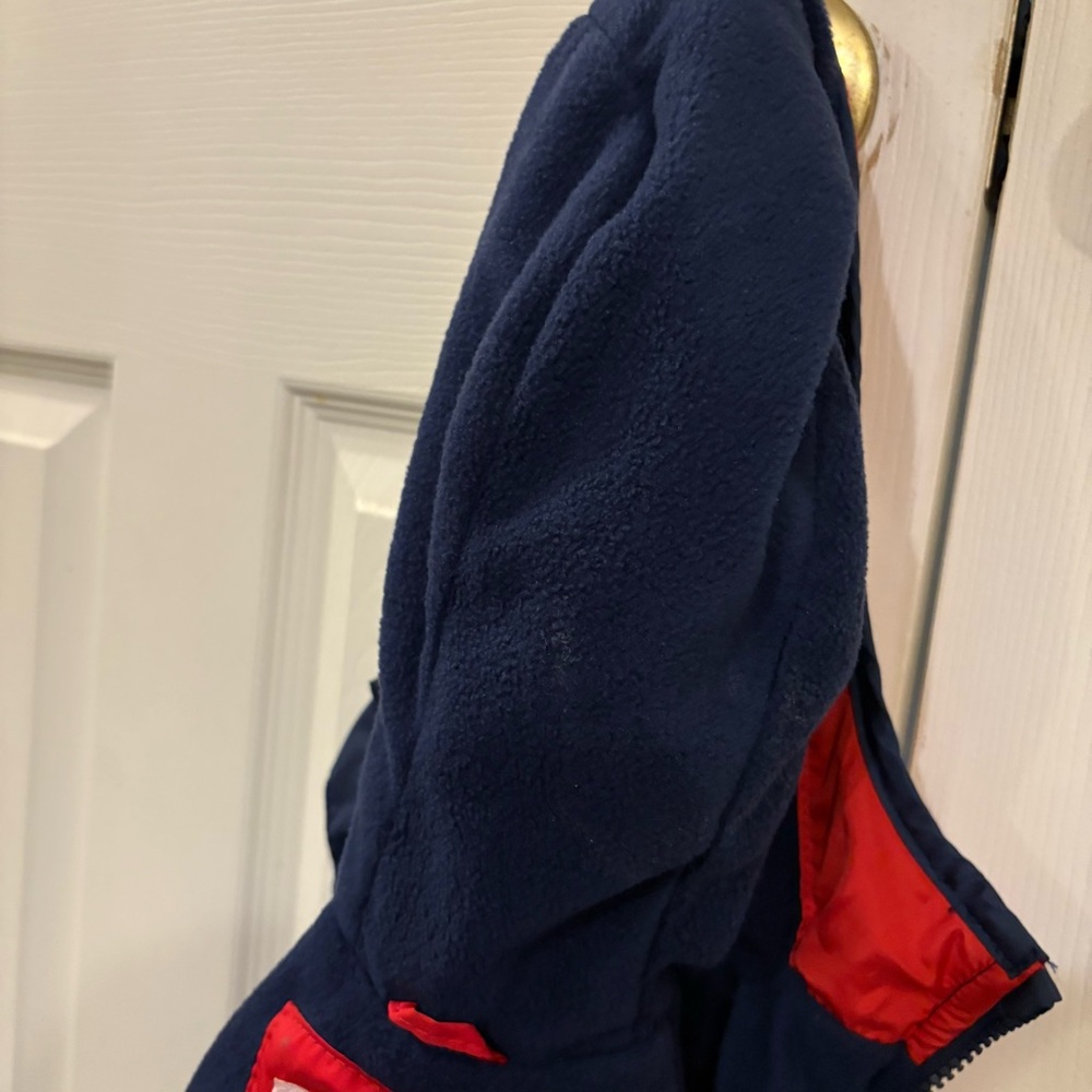 Red and Navy Striped Hooded Jacket